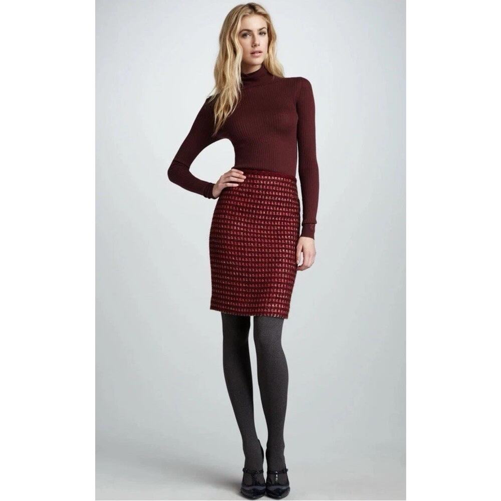 Tory Burch Burgundy Houndstooth Mini Skirt